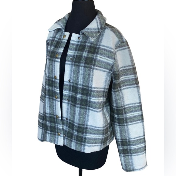 NWT Banana Republic green plaid button front collared jacket size large - Picture 4 of 10